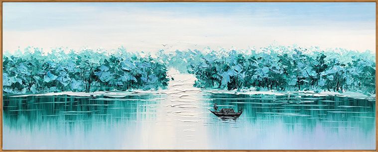 盛夏水岸 张子柱原创手绘油画 田园复古风景客厅沙发背景装饰画