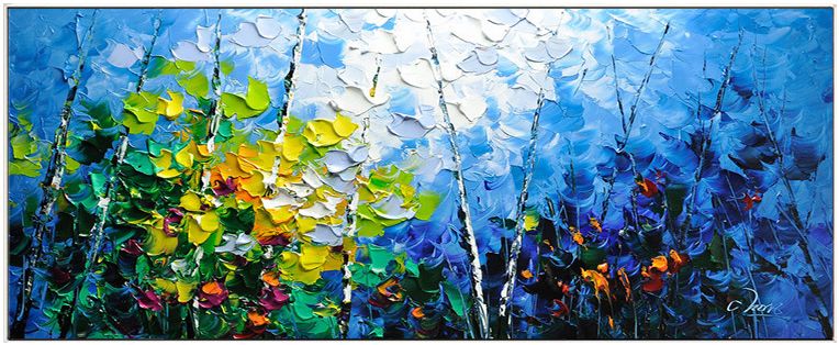 陈杰原创刀画 梦境森林 现代北欧风景手绘油画 客厅横版大巨幅画