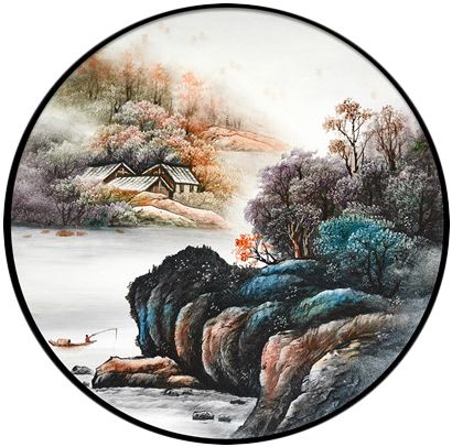 梵墅可装饰画新中式圆形装饰画入门玄关客厅挂画餐厅走道壁画山水风景