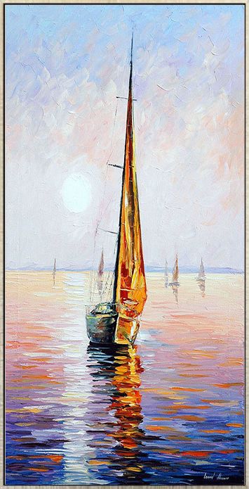 扬帆起航 玄关油画 大海帆船手绘油画 厚油刀画系列 立体感强