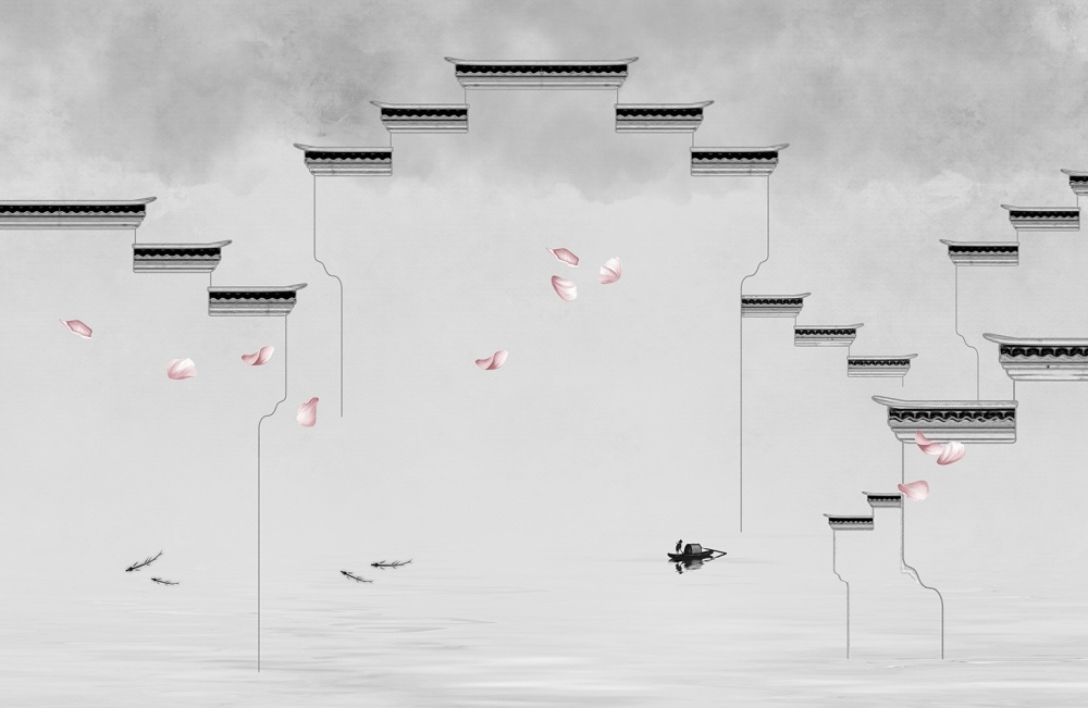 欧雅壁纸 新中式电视背景墙壁画中国风墙壁纸古风山水定制壁布